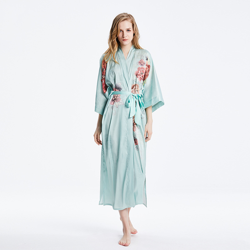 Women's Half-sleeve Sleepwear Homewear Loungewear Kimono Silk Satin Robe Pajamas Dress Long Bathrobe For Women 