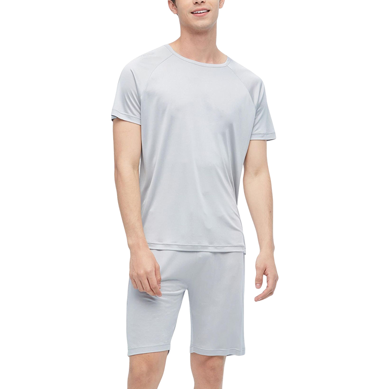 Round Collar Men&#39;s Silk Knit Set Customized Size Logo Solid Color Plus Size Men&#39;s Sleepwear 100% Silk Fabric Lounge Wear 