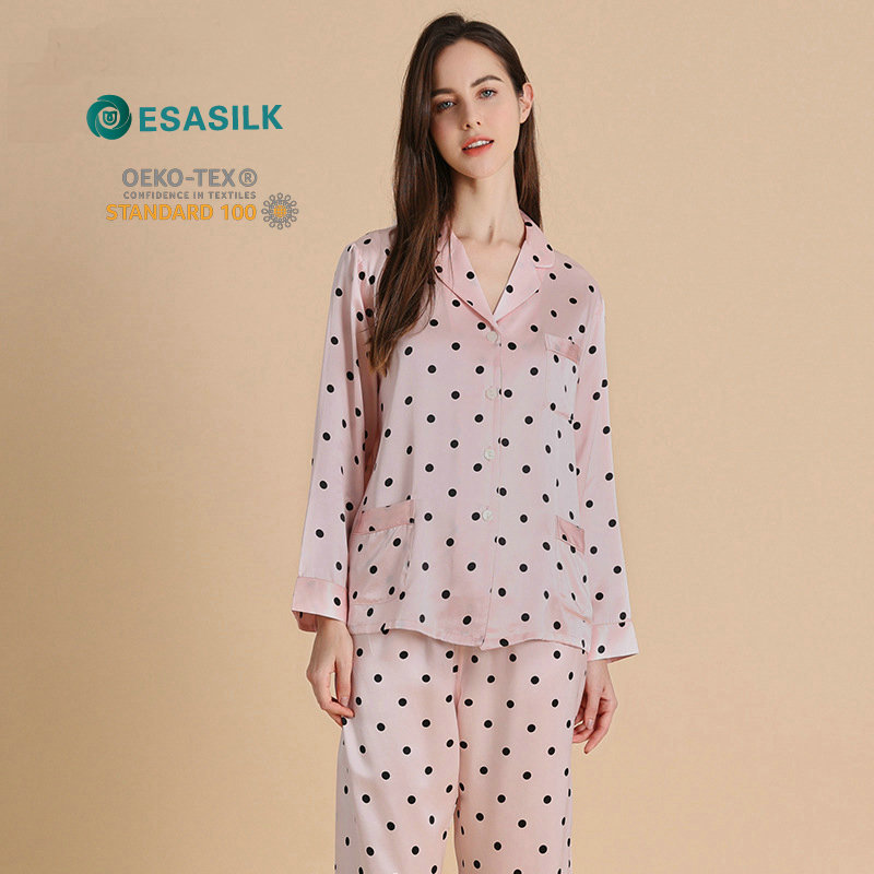 Women&#39;s Pajamas Dot Pattern Silk Sleepwear Designer Satin Silk Pajamas Sets Loungewear 