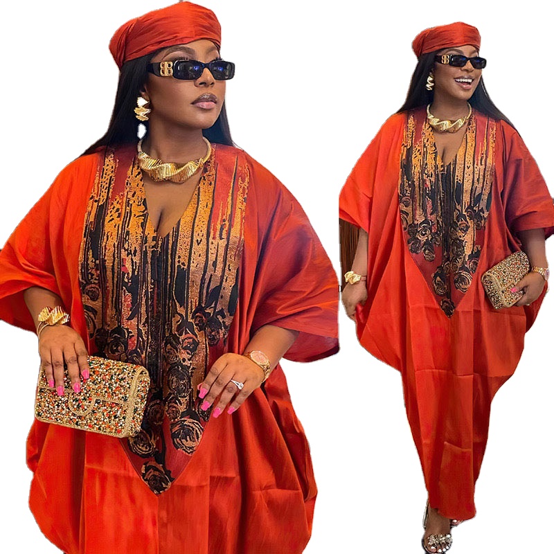 2024 Dubai Kaftan Casual Women's Bat Sleeve Blouse Dress Casual Muslim Clothing Women's Islamic Abaya Kaftan With Headtie