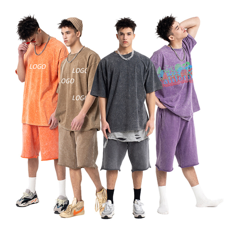 260gsm High Quality Washed Vintage Blank Tshirt Plain Cotton Vintage Oversized T Shirts Personalized Custom Loose Vintage T-shir 