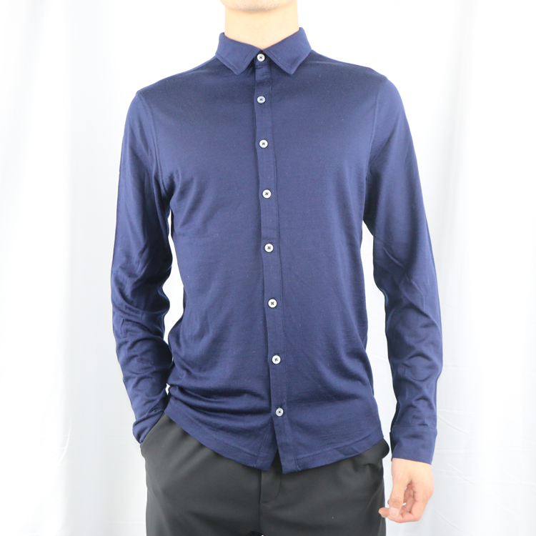 Wholesale Blank 100% Merino Wool T-shirt Full Sleeve T Shirt Men Stand Collar Clothing Tshirt Polo Shirt 