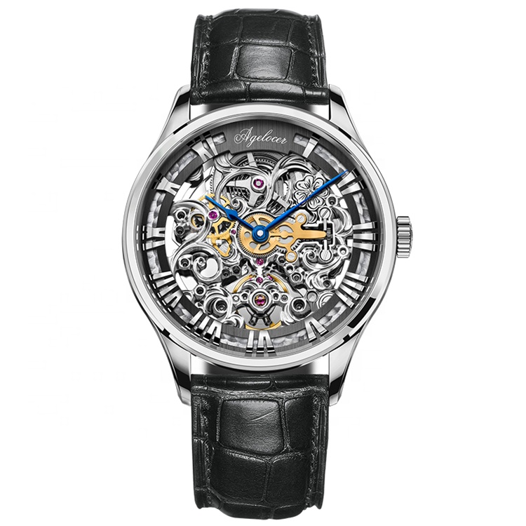 Agelocer Waterproof Luxury Mechanical Wristwatches Automatic Skeleton Watch For Men 