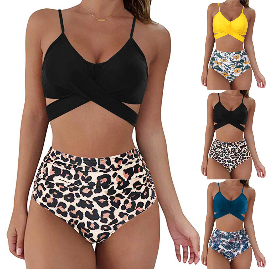 Printed Two Piece Bikini Swimsuit 34 Styles Optional With Strap Backless Cross Sexy Plus Size Swimwear For Women 