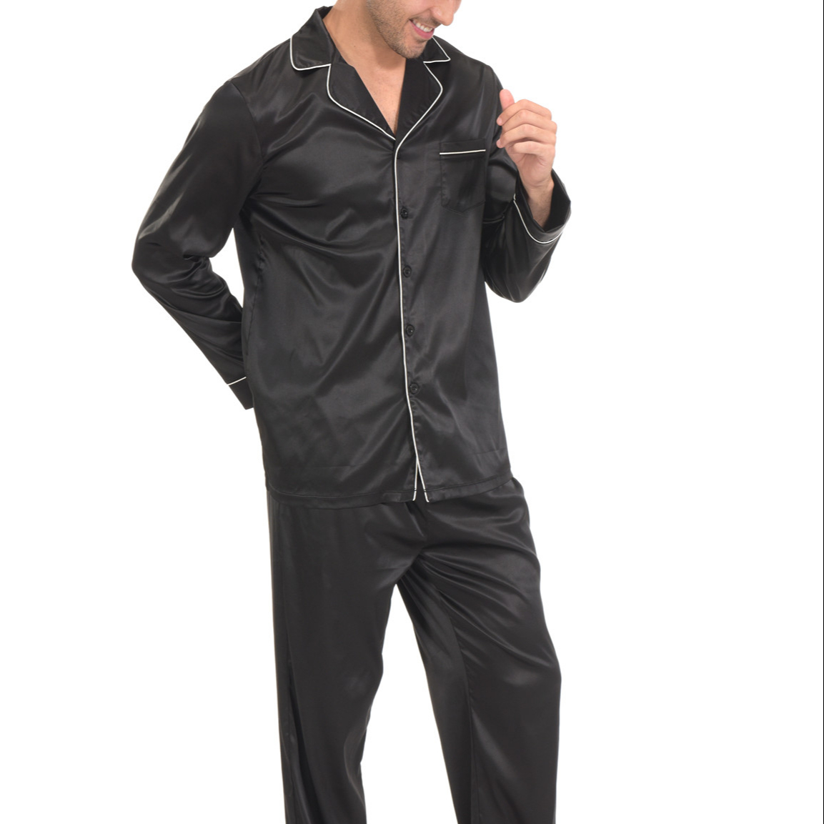 Indefini Men&#39;s Satin Pajama Set Button Down Silky Pj Sets Sleepwear Loungewear 