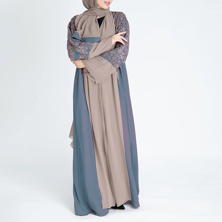Custom Modern 2022 Dubai Long Sleeve Maxi Islamic Clothing Abaya Women Muslim Dress With Hijab 