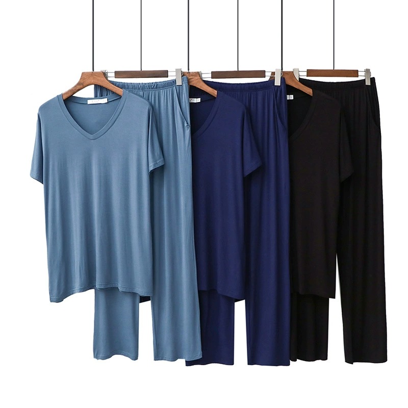 Kkvvss 2155 Man Two-piece Suits Pajamas Pyjamas Sets Sleeping Clothes Man Adult Summer Home Wear Night Wear Pants Solid Color 