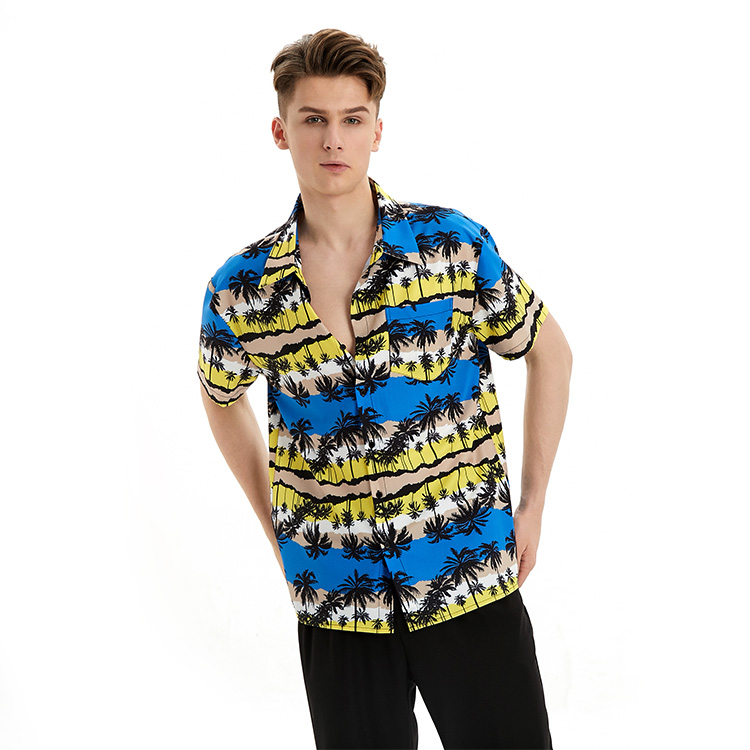 New Style Custom Made Soft Polyester Beach Coconut Print Casual Hawaiian Shirts For Men 