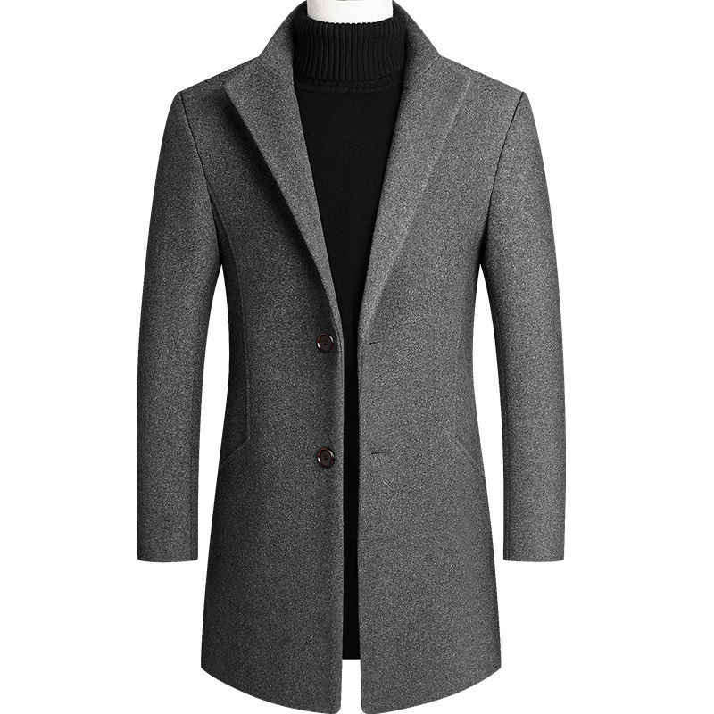 New Winter Fashion Men Slim Fit Long Sleeve Cardigans Blends Coat Jacket Suit Solid Color Mens Long Woolen Coats 