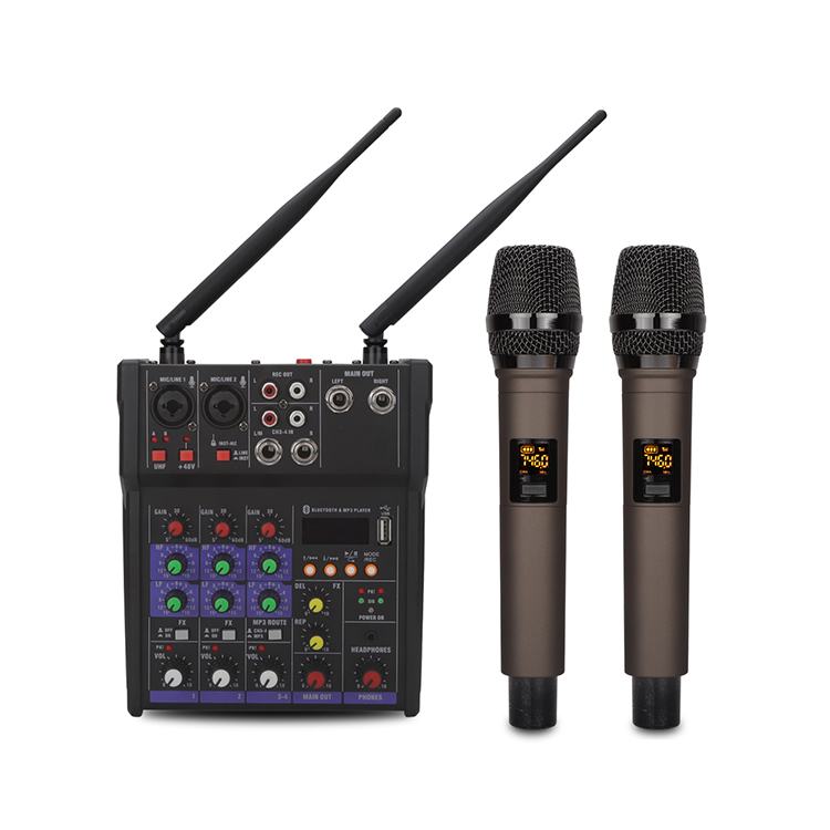 Professional 4-channel Audio Dj Mixer With Wireless Microphone Blueteeth Sound Mixer Audio Karaoke 48v Usb 