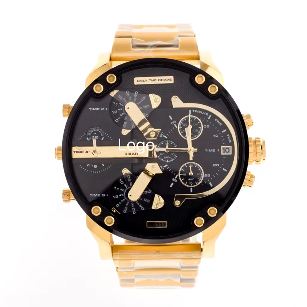 New Arrivals Original Dz Big Black Dial Gold Tone Stainless Steel Chronograph Quartz Watch For Men 