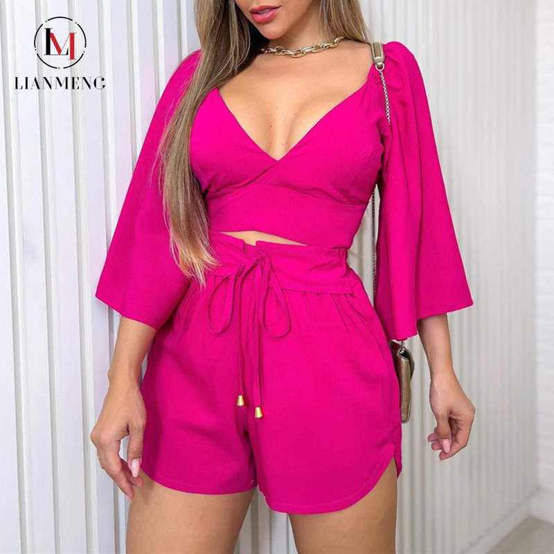 Lianmeng As036 Jumpsuit Women High Fashion Clothing Spring 2023 New Arrivals Pink Two Piece Set Summer Sets For Women Clothing 