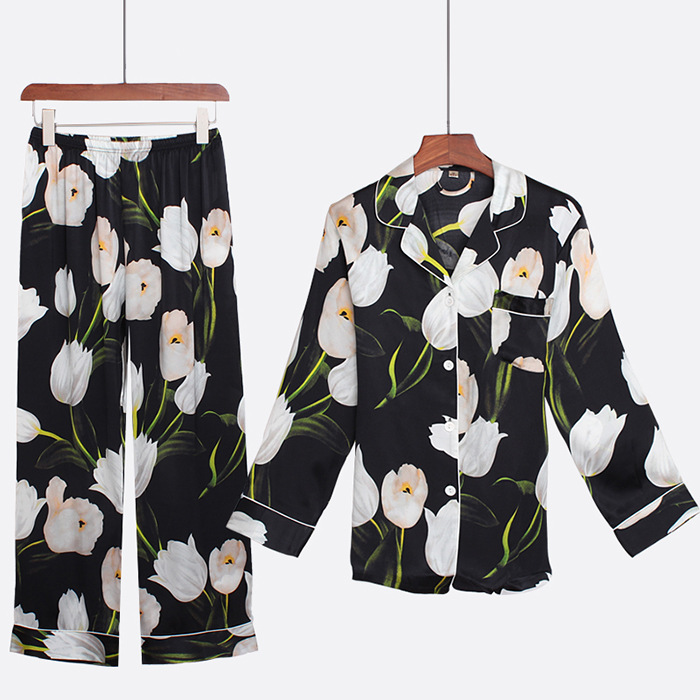 2022 Women Luxury Wholesale Satin Silk Loungewear Two Piece 100% Pure Mulberry Silk Pajamas Pj Sets 