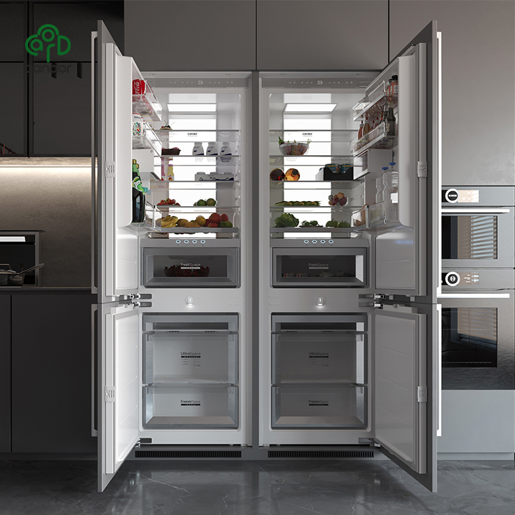 Candor Home Appliance Built In Design Bottom Freezer Kitchen Fridge Refrigerator Double Door For Whole House Decoration 