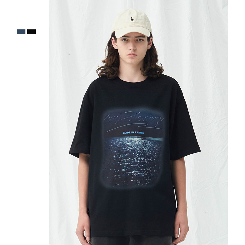 Custom High Street Fashion Men&#39;s Oversized T Shirt Print 260g Heavy Round Neck Tee Cotton Short Sleeve T-shirt 