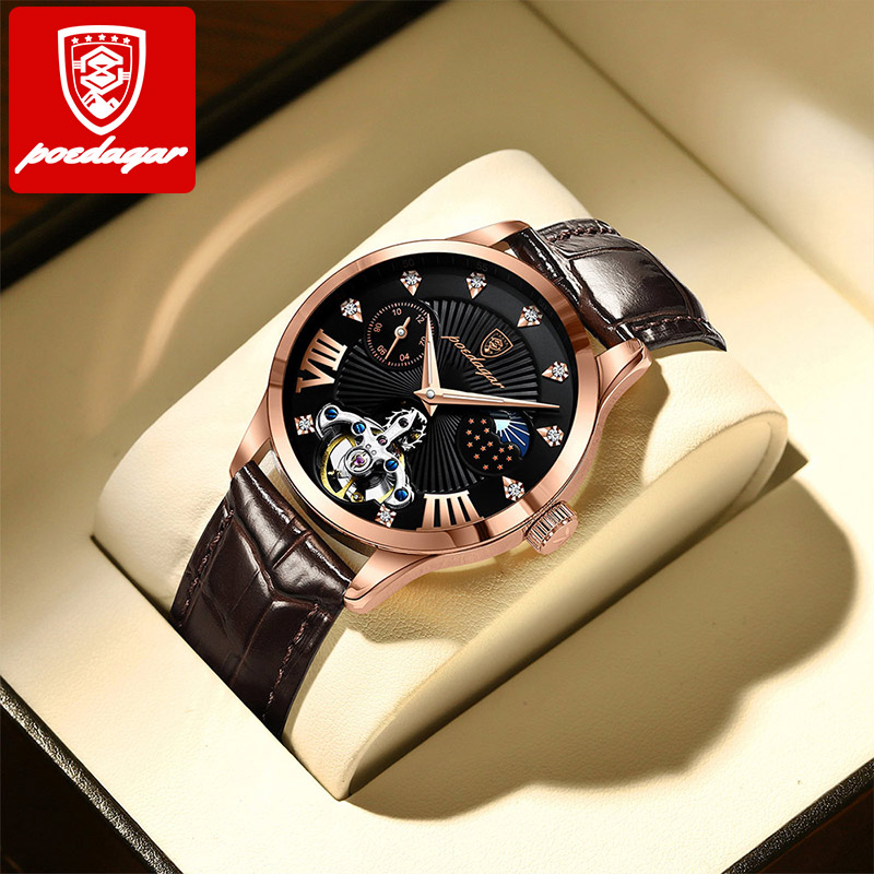 Poedagar 906 Wholesales Leather Wrist Genuine Band Big Dial Custom Watches Men Wrist Minimalist Black Quartz Watches For Men