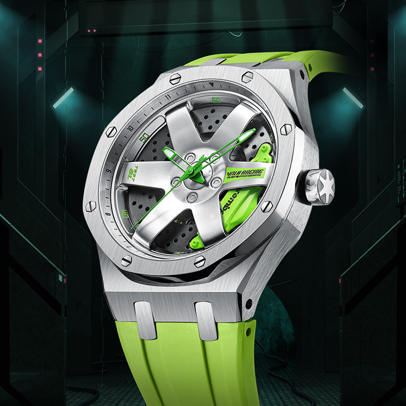 Trend Cool 3d Sport Car Wheel Rim Hub Watch For Men Sport Mechanical Wristwatch Silicone Strap Watches 