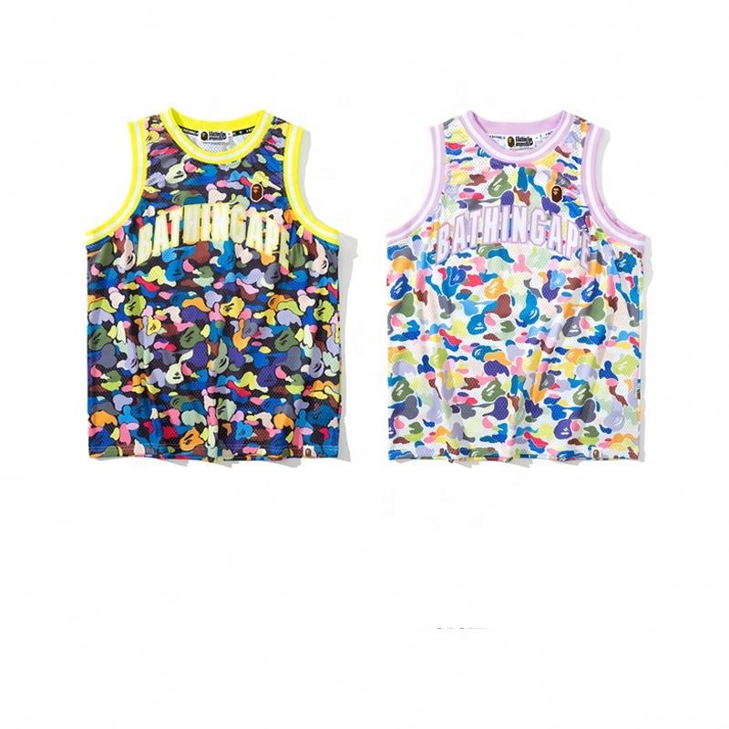 2022 Fashion Trend Men&#39;s Casual Vest Bape Candy Camouflage Letter Printing Vest Breathable Mesh Sport Vest 