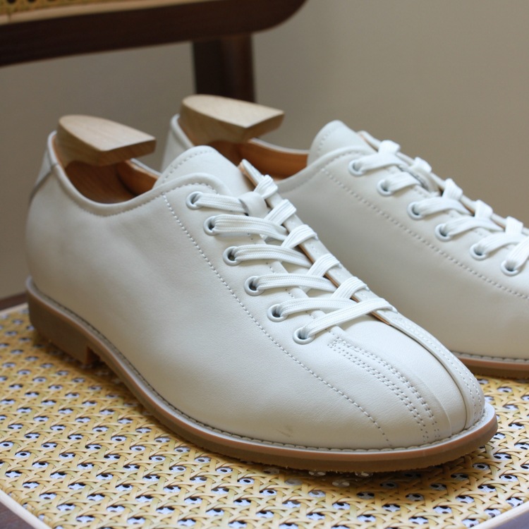 Leather Vintage Bowling Shoes Men's Chunky Heels Thick Soles Matching Color Moral Training Shoes Casual Sneakers