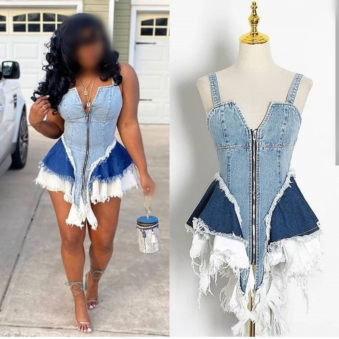 New Arrivals Luxury Casual Sexy Sleeveless Jumpsuit One Piece Jean Skirts 2xl Plus Size Vest Denim Dress Women&#39;s Skirts 