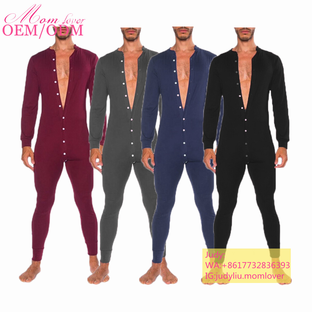 2022 Judy Momlover Men&#39;s One Piece Pajama Long Thermal Union Suit With Butt Flap Pajamas Adult Sexy Men Onesie 