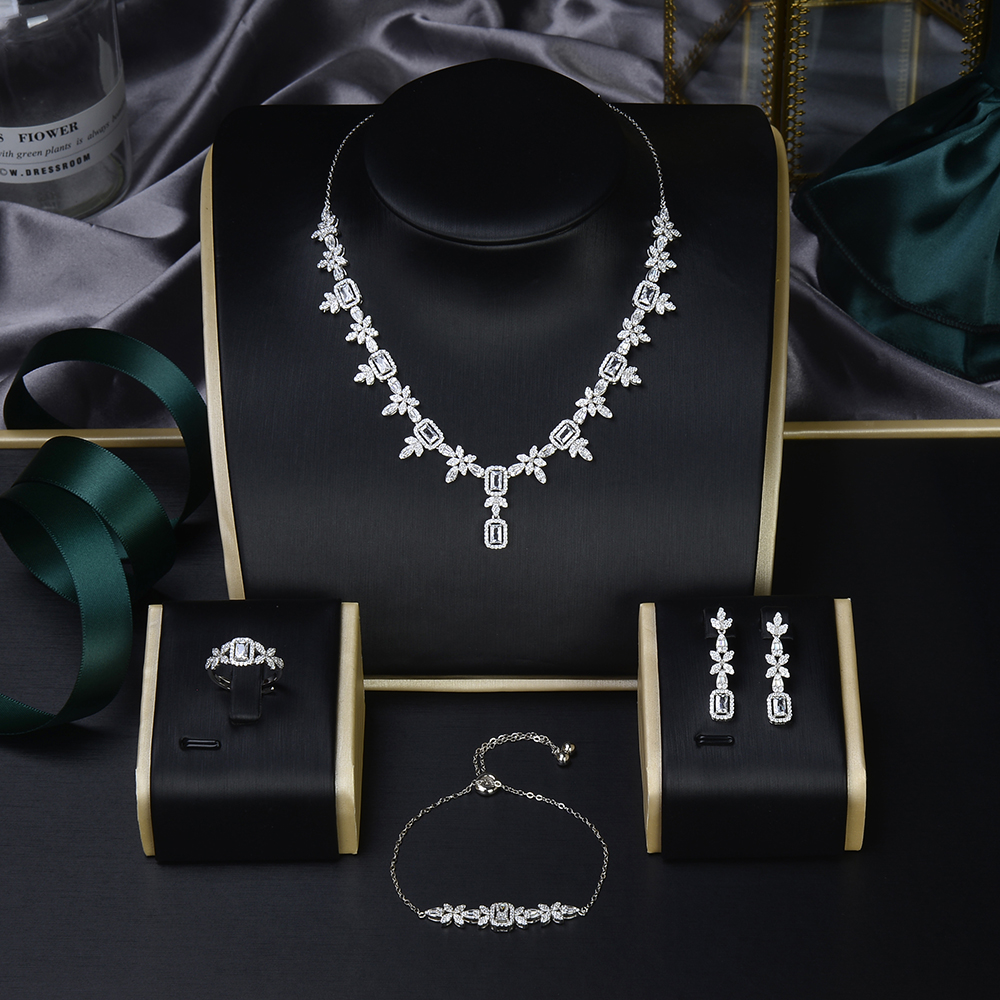 Fashion 925 Sterling Silver Women Necklace Set Jewelry Wedding Bridalr Party Cubic Zirconia 18k Gold Dubai Jewelry Sets 