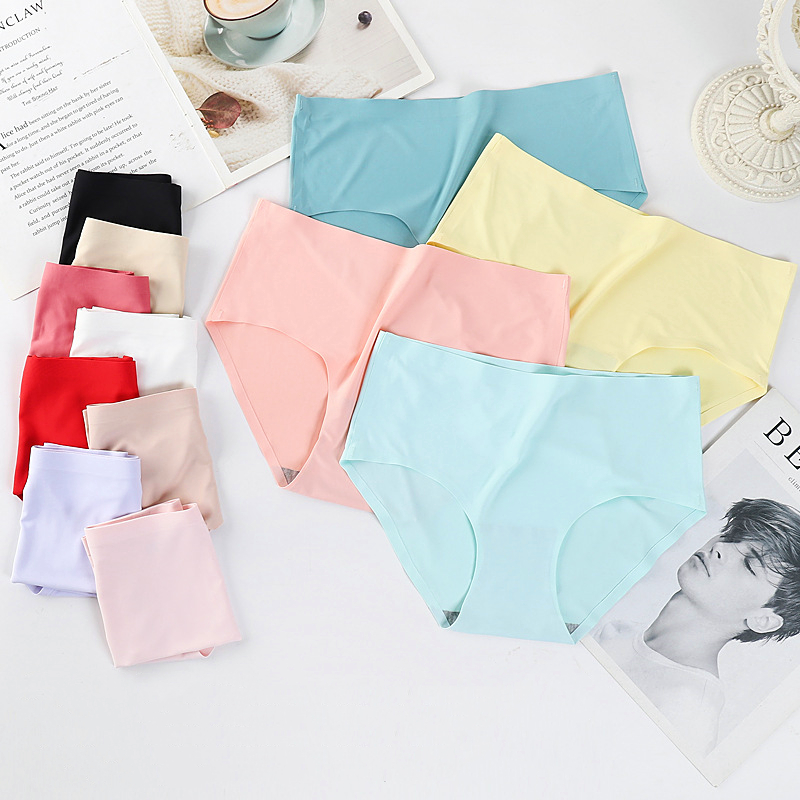 Ladies One Piece Seamless Mid Waist Underwear Panties Ladies Panty Woman Soft Seamless Brief Ice Silk Underwear