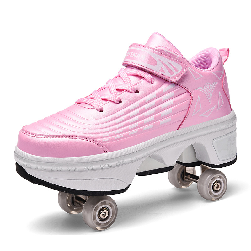 New Design Walking And Sliding 2-in-1 Sneakers Sport Shoes With Laces And Wheels Comfortable Roller Skates 