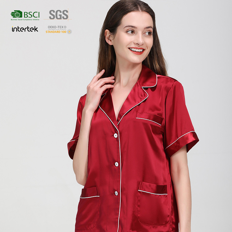 22 Momme High Quality 100% Silk Women Short Sleeve Women's Pajamas Set 