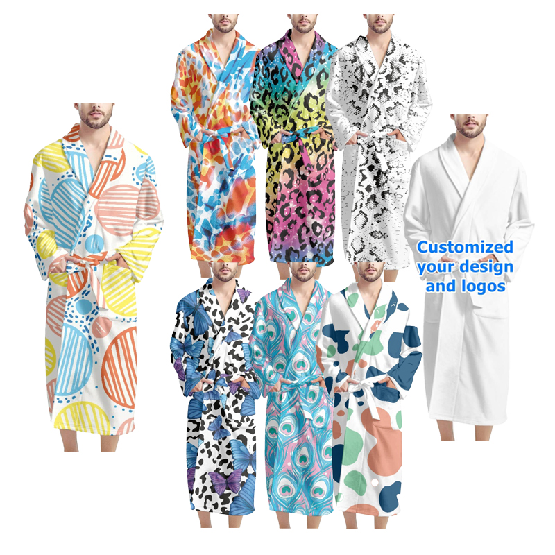 Wholesale Custom Printing Luxury Bathrobes For Male Long Sleeve House Bath Robe Men&#39;s Sleepwear Clothing 