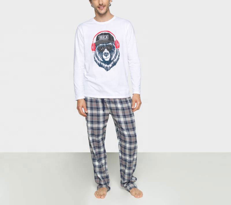 Custom Men Pajamas Set Cotton Polyester Winter Pajamas Sets Single Jersey Long Sleeve Top Pants Man&#39;s Set Men Sleepwear 