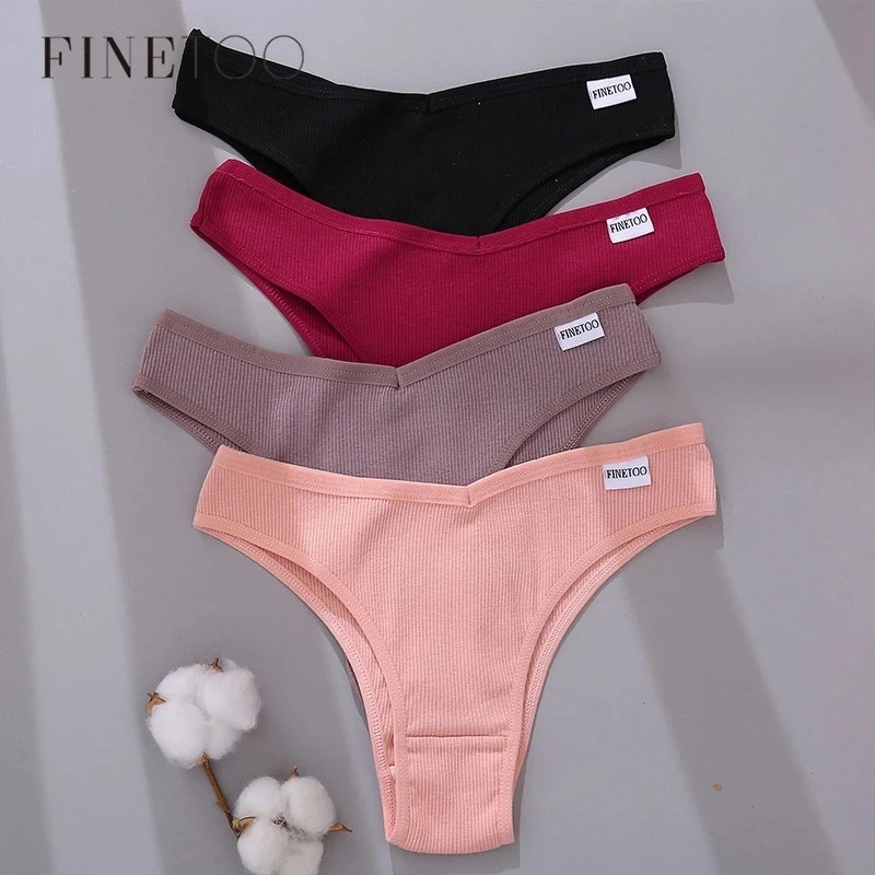Finetoo Low Waist Panties Women&#39;s Cotton Thong Panties Underwear Girls Underpants Female Briefs Lingerie 
