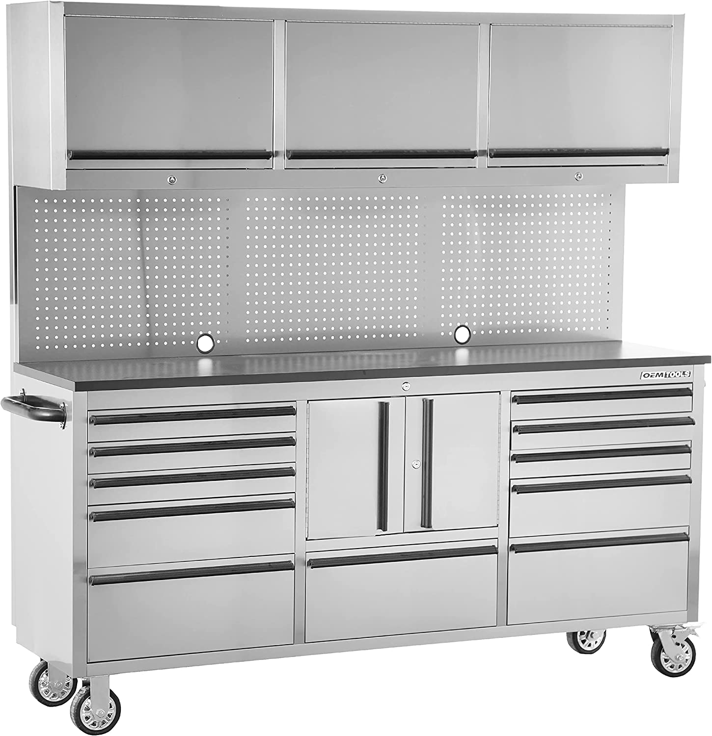 72 Inch 11-drawer Upper Cabinet Work Surface,Pegboard,Mechanics Rolling Chest,Large Tool Box,Garage Workbench,Silver 