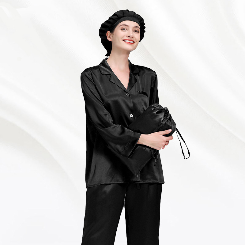 Silk Pajamas For Women Comfy Two Piece Silk Pj Set Long Sleeve Real Mulberry Silk Sleepwear Lounewear Ladies 