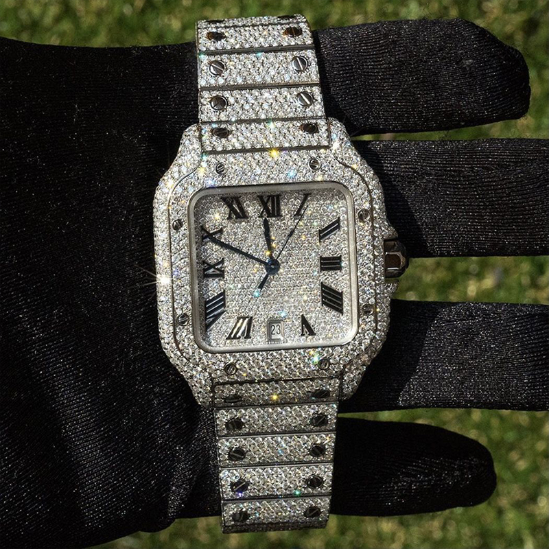 Luxury Mechanical Stainless Steel Watch Full Diamond Iced Out 3atm Waterproof Men Hip Hop Designer Wrist Watch For Original 