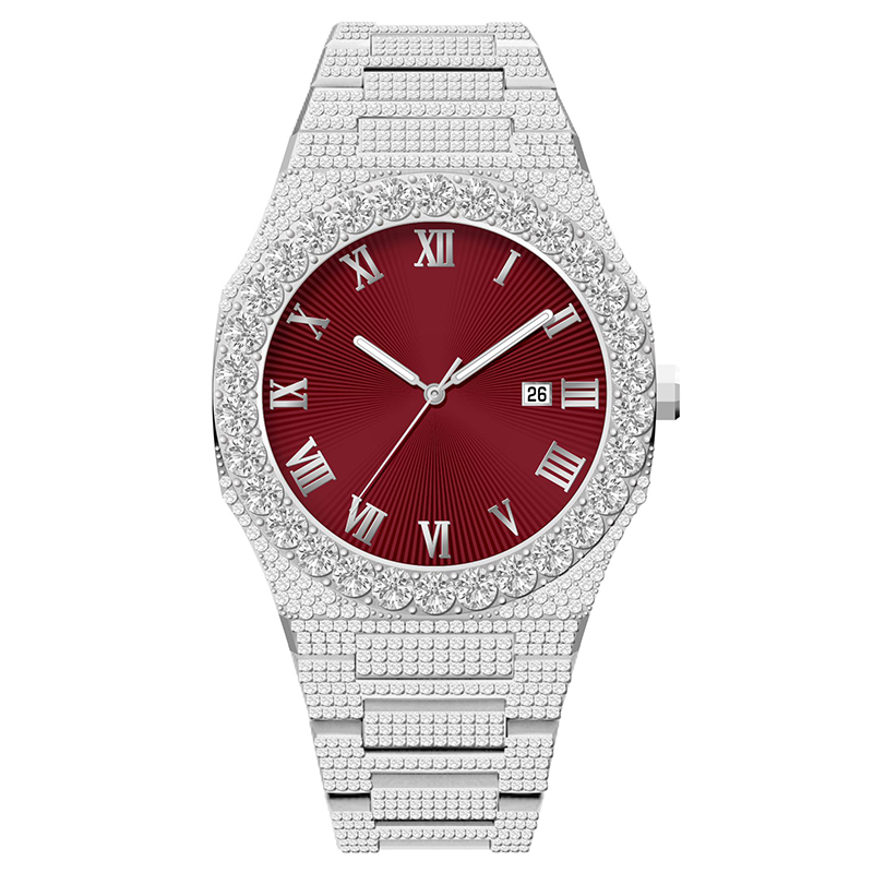 Iced Out Cz Stones Stainless Steel Japan Movt Brand Oem Luxury Hip Hop Men Quartz Diamond Buss Down Custom Logo Watch 