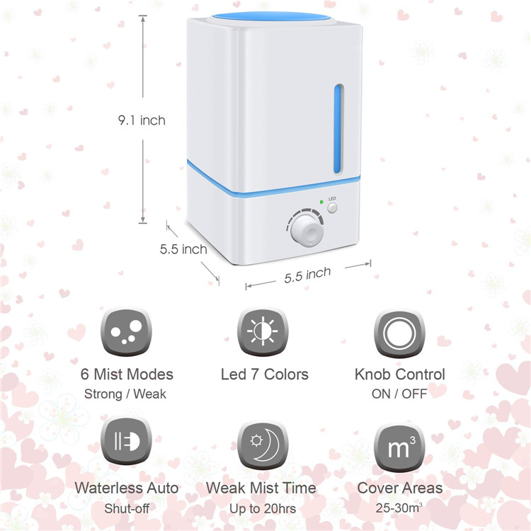 Home Appliances Decoration Hold House Happy Healthy Fresh Air Fog Spray Classic Ultrasonic Humidifier 