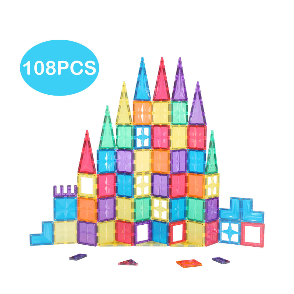 Mntl Plastic Construction Set Educational 108pcs Magnetic Building Tiles Blocks Toys For Kids Cpsc,Ce,En71,Astm 