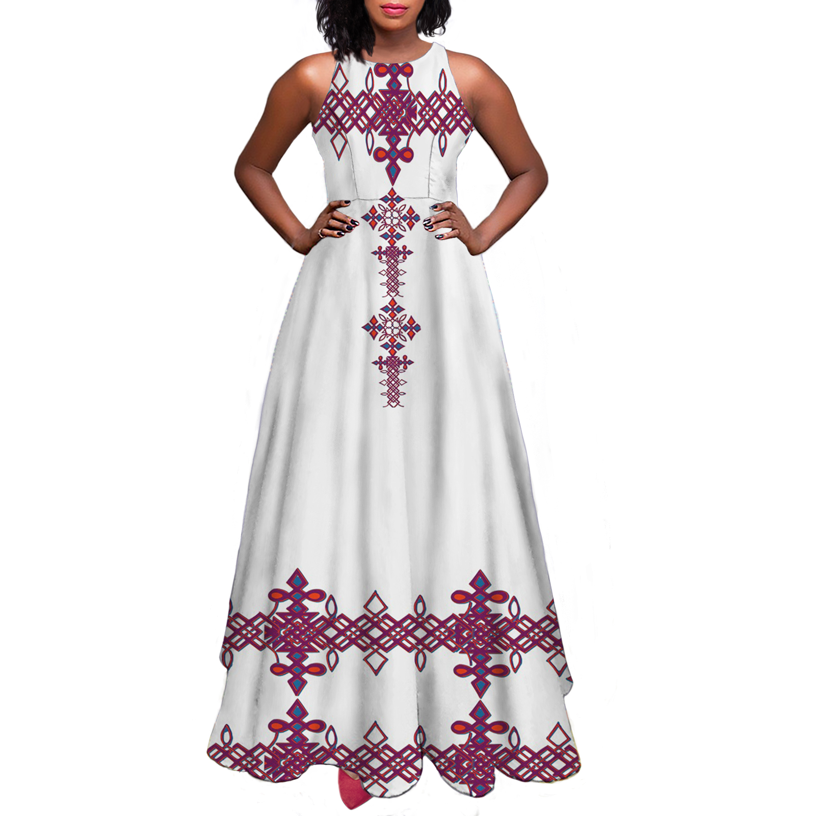 Wholesale Cheap Price Vintage Ethiopian Dress For Women Custom Ethiopia Design White Casual Dress Ladies Elegant Long Maxi Dress 