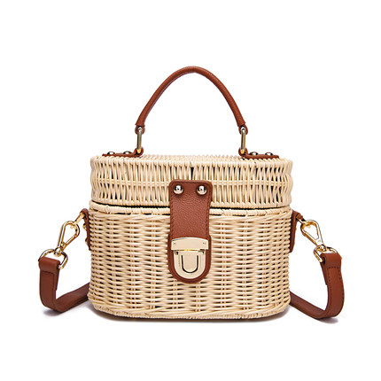 Promotion Rattan Beach Woven Straw Lady Hand Bag Natural Bamboo Handbag 