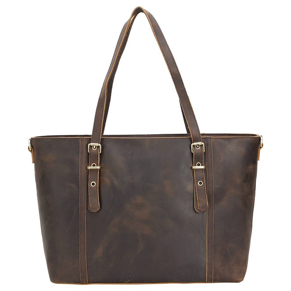 Tiding Festival Gift Christmas Custom Logo Retro Crazy Horse Leather Handbag Lady Brown Shoulder Bag Women Leather Tote Bag 