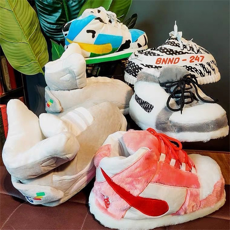 Minhongwholesale Yeezy Fly Man Aj Plush Slippers Women Winter Pvc Cotton Shoes House Sneaker Plush Slides In Stock 