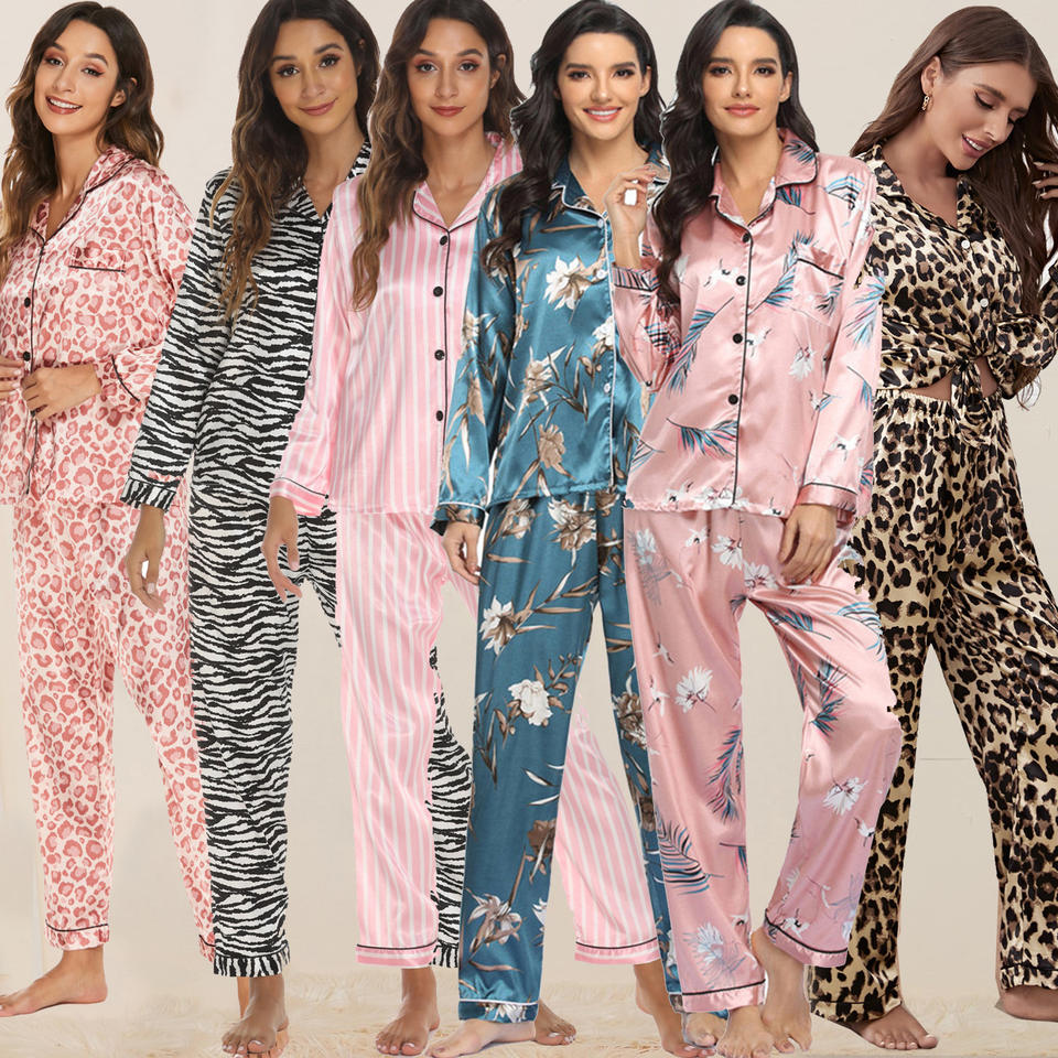 Wholesale High Quality Custom Pyjamas Set Ladies Satin Silk Sleepwear Pajamas Set Women&#39;s Sleepwear 