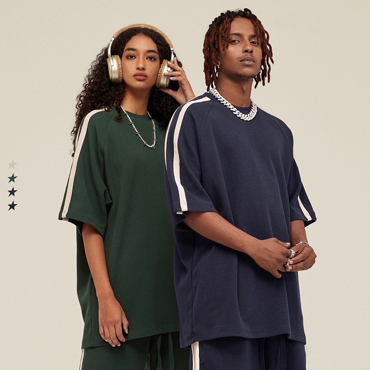 Round Neck T-shirt Waffle American Unisex Thick Cotton T-shirt Men Heavyweight Oversize T-shirt For Men 