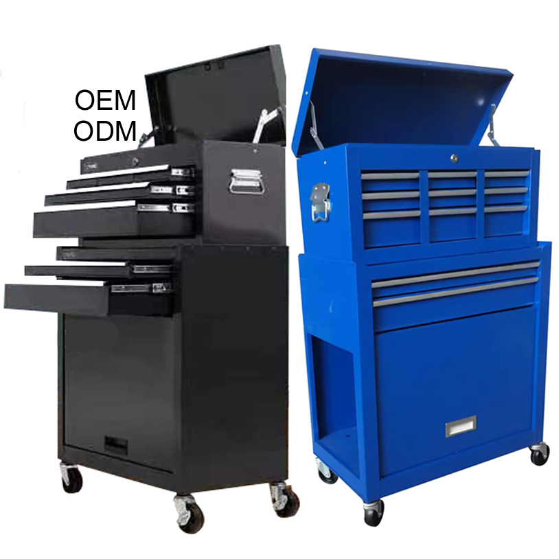 Goshen Mobile Heavy Duty 8 Drawers Metal Rolling Combination Lockable Tool Box And Tool Cabinet Trolley Cart For Storage Tools 