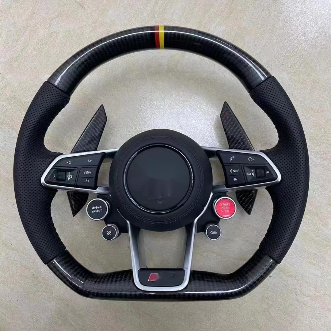 Customizable Black Leather Carbon Fiber Steering Wheel For Audis A3 A4 A5 Q2l 2010-2020 