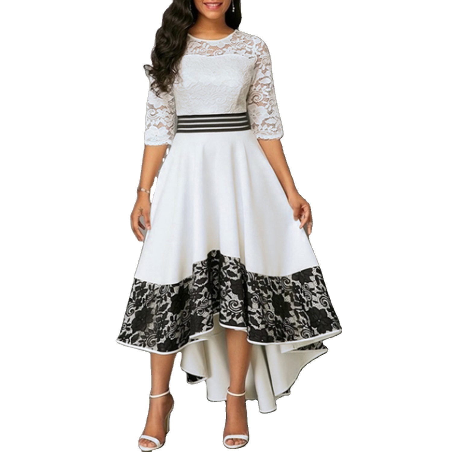 The Latest Design Low Moq Women&#39;s Luxury Clothing Elegant And Stylish Bodycon Casual White Mid Sleeve Lace Office Dress 