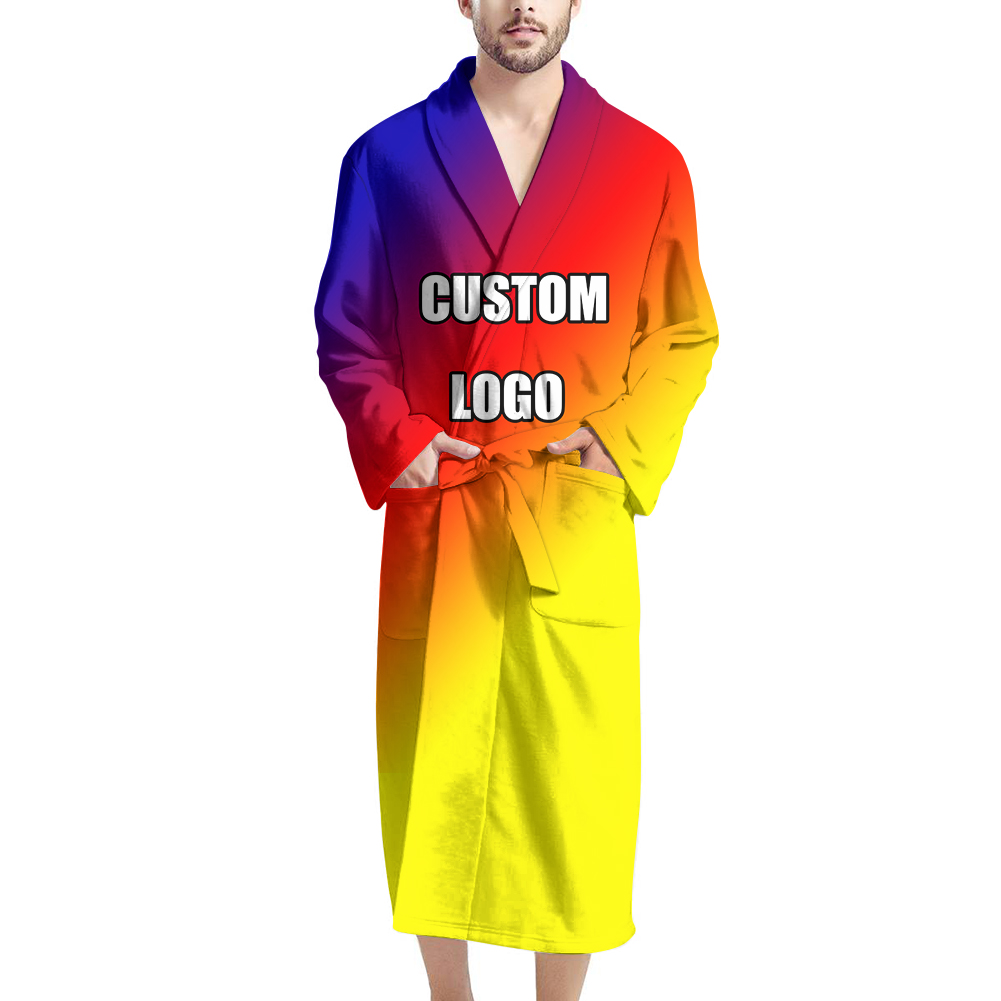 Printed Basical Full Length Mens Bathrobe Custom Logo For Families Hotel Swimming Pool Winter Warm Sleepwear Robes Night Pajamas 