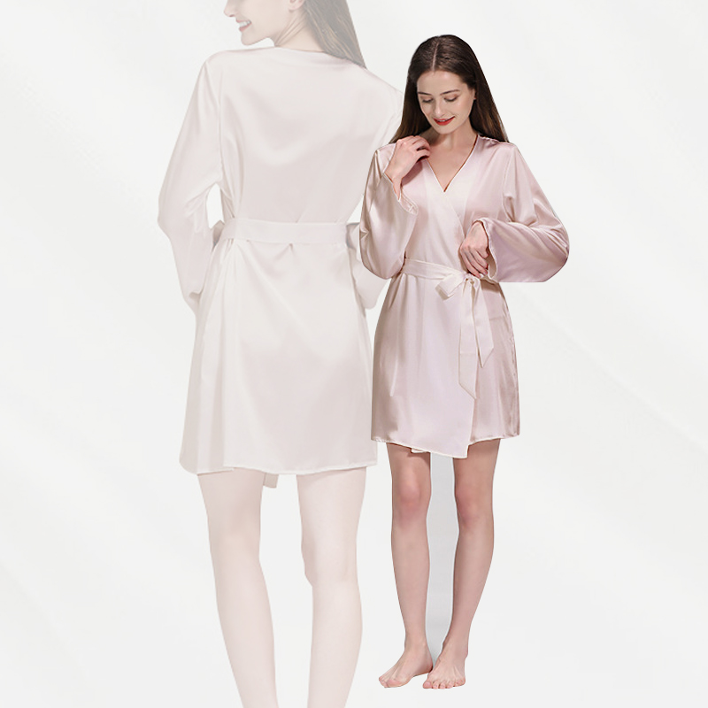 Women Sexy Silk Robes 100% Mulberry Silk Kimono Short Robes For Bridesmaids And Bride 