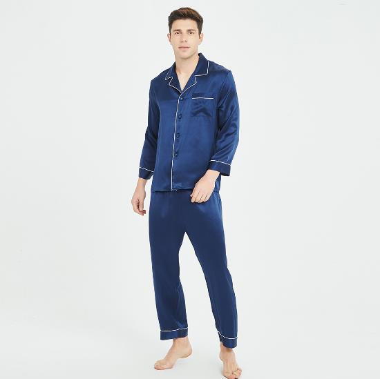 Adult Men 100% Silk Sleepwear Sets Pants Pajamas Set Loungewear Clothes Nightwear 